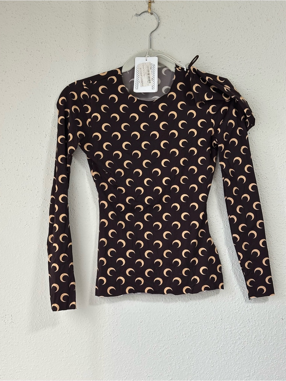 Marine Serre Borderline Moon Print Beige/brown Long Sleeve Jersey Top Size XS